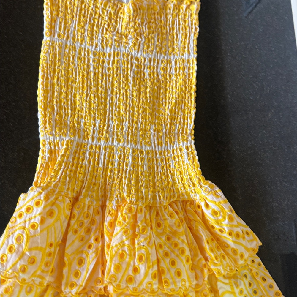 Yellow Smocked Dress with Ruffle Hem